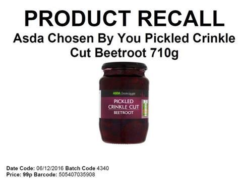 Asda pickled beetroot recall