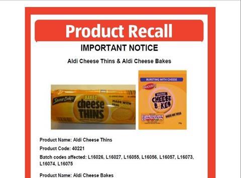 Aldi Baketime recall notice