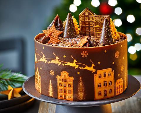 Tesco Finest Chocolate Winter Village Cake