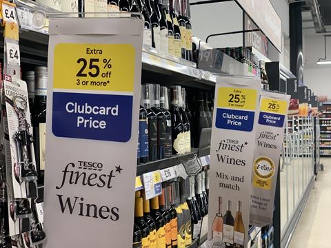 Tesco supermarket aisle wine clubcard offer