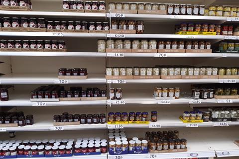 Tesco pickles jars aisle shelf