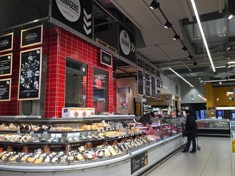 Cheese fixture at Leclerc in Paris