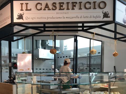 Cheese fixture at Eataly in Rome