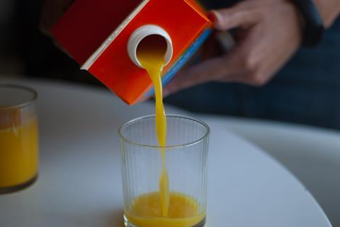 orange juice carton pour