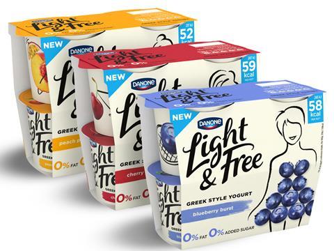 danone light and free yoghurts