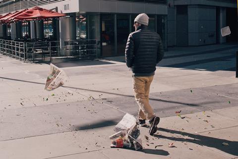 man on windy street