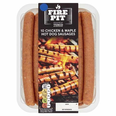 Tesco_Fire_Pit_10_Chicken___Maple_Hot_Dog_Sausages_5057753933371_T1