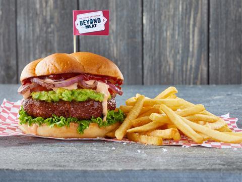 Beyond Meat plant-based burger with chips