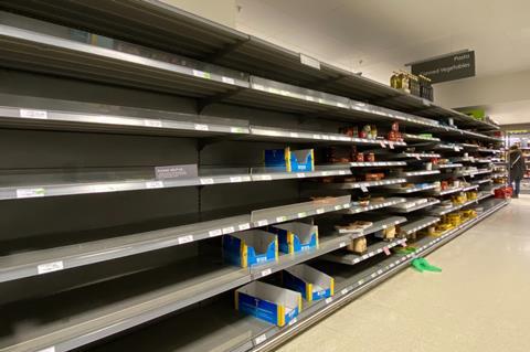 empty shelves waitrose pasta aisle