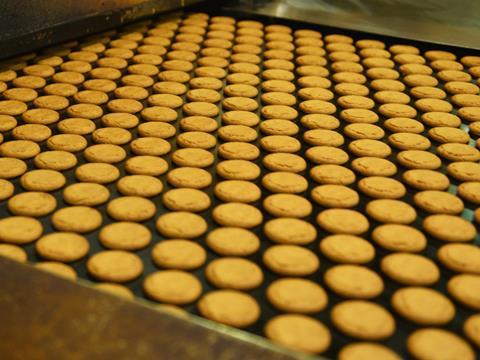 ginger nut biscuits being made factory