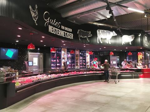 Meat fixture at Markthalle Krefeld in Germany