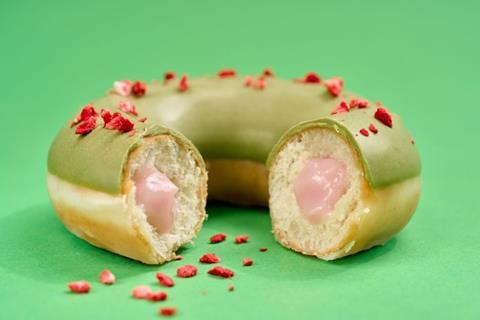 Krispy Kreme x Perfect Ted matcha doughnut and latte