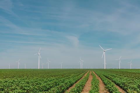 crops field wind turbines