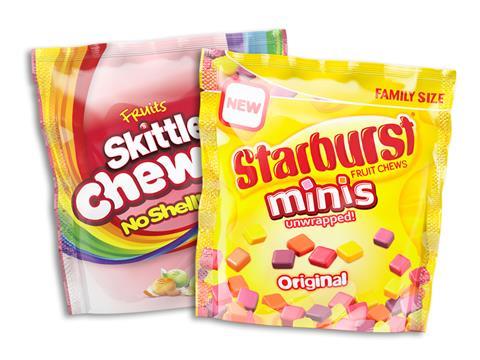 shell-free Skittles and mini Starburst