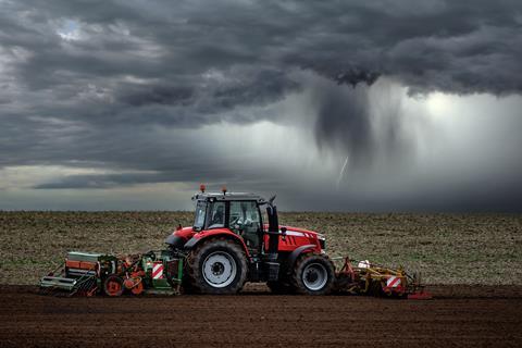 Tractor field farming storm