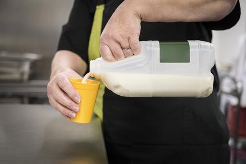 milk being poured into a cup
