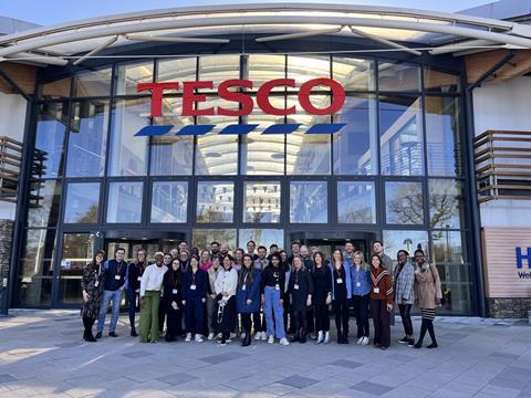 Tesco - Representatives from companies joining third latest cohort of the Tesco Accelerator programme stand outside Tesco HQ in Welwyn Garden City, Herts.