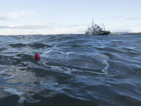 Plastic bottle in the sea