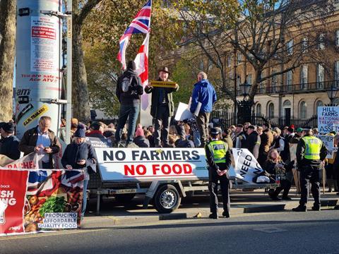 Farming protest in London on the day the Budget announcement
