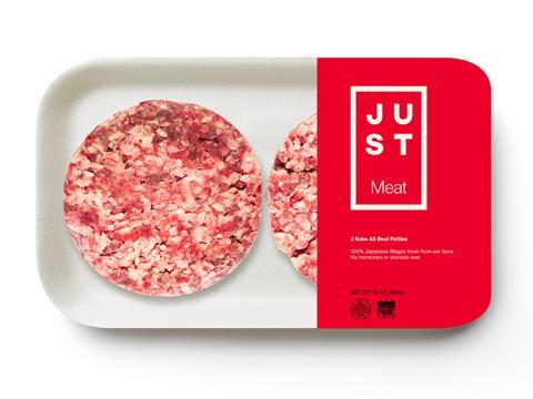 Just Beef lab-grown cultured beef burgers concept shot