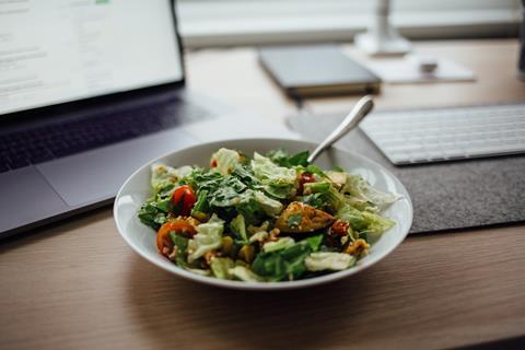 salad lunch desk computer