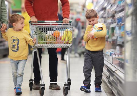 supermarket shopper aisle kids family children healthy fruit trolley