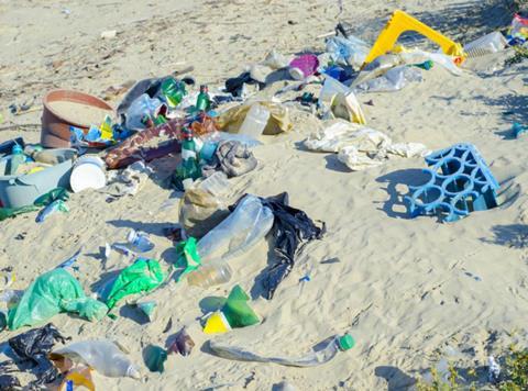 Plastic trash on a beach