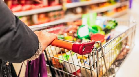 sainsburys supermarket shopper trolley aisle