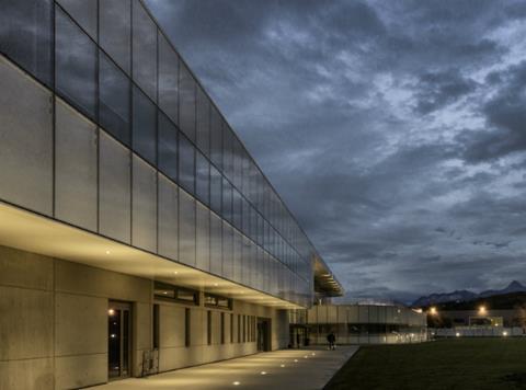 New facade of revamped Evian bottling plant in France