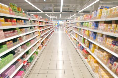 Supermarket aisle shelves