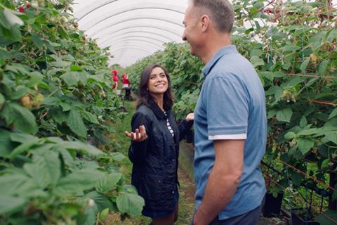 Lucy Verasamy with raspberry farmer Harry Hill m7s campaign