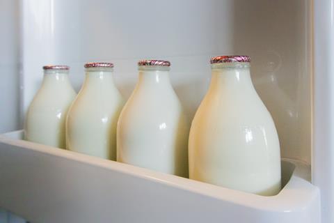 milk glass bottles fridge