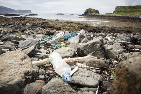 plastic bottles on beach