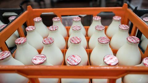 pints of milk in a crate