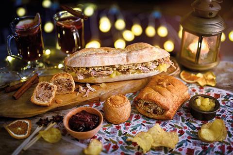 Mini Pork & Cranberry Pies Heat At Home Hog Roast Christmas Market Baguette Pork Cranberry & Stuffing Suasage Roll 130g