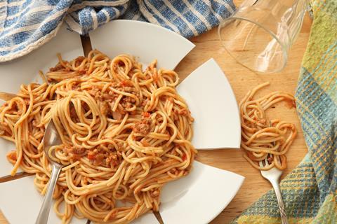 broken plate drop food pasta dinner