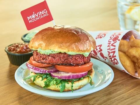 Moving Mountains plant-based burger lifestyle shot