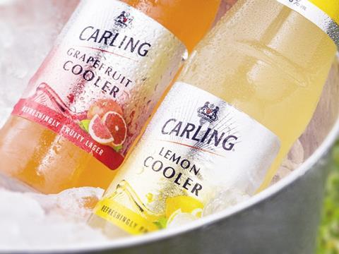 carling cooler summer beer lager alcohol brand fruit