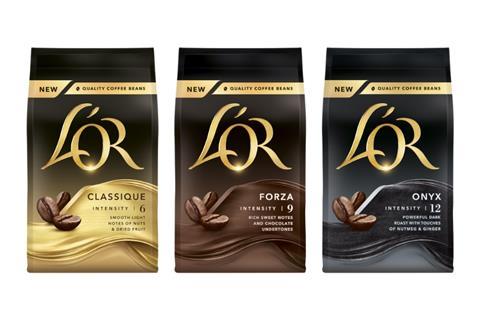 L'Or whole coffee beans line up