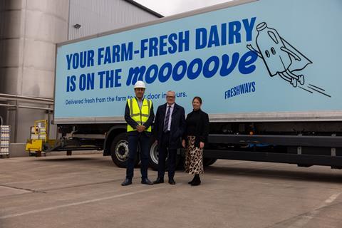 Bali Nijjar, West midlands mayor and Sandwell council leader stand in front of a lorry at Freshways