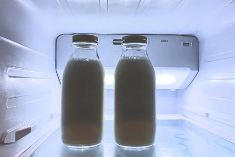 milk bottles in fridge