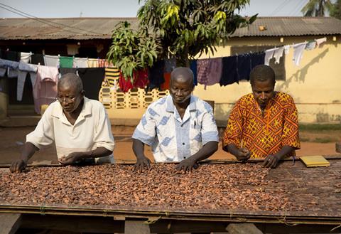 2017_Tony's Chocolonely_Ghana_Stephen Amoh (middle)_ABOCFA_Cocoa Beans_Drying_03
