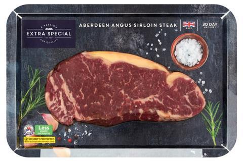 asda extra special sirloin steak cardboard tray