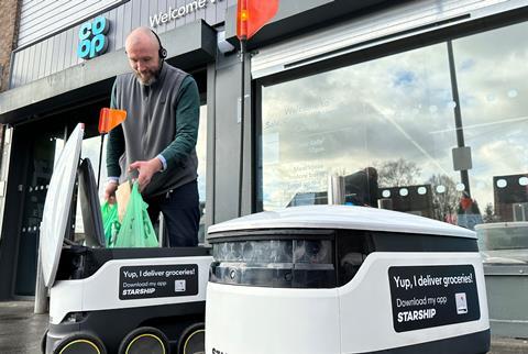 Sarship robot at Co-op in Sale in Greater Manchester