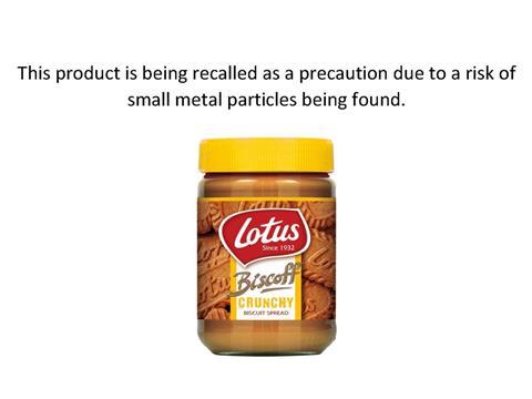 Lotus Biscoff Crunchy Biscuit Spread recall notice