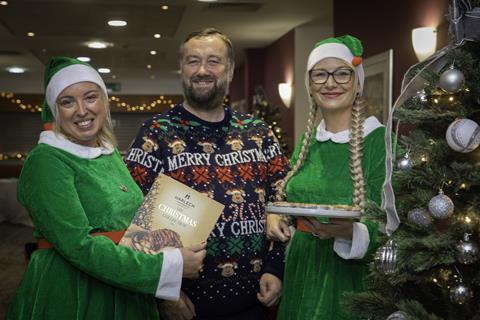 Managing director Mark Lawton with Harlech Foodservice colleagues Nikki Morgan and Laura Griffiths at the firm’s Christmas Roadshow