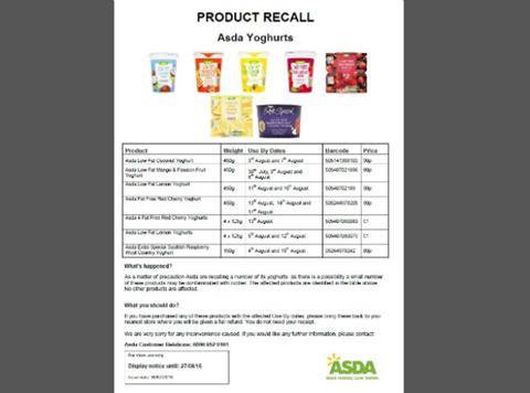 asda yoghurt recall