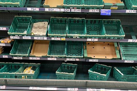 Empty fruit veg shelves