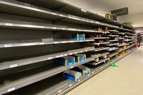 empty shelves waitrose pasta aisle