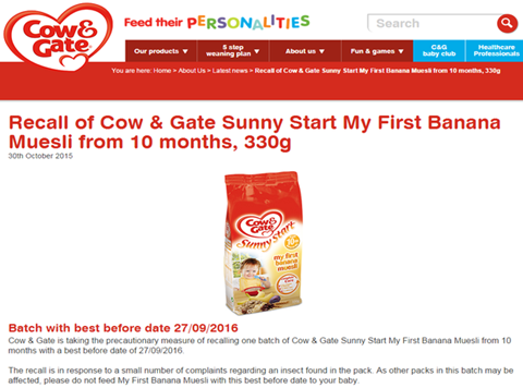 Cow & gate recall